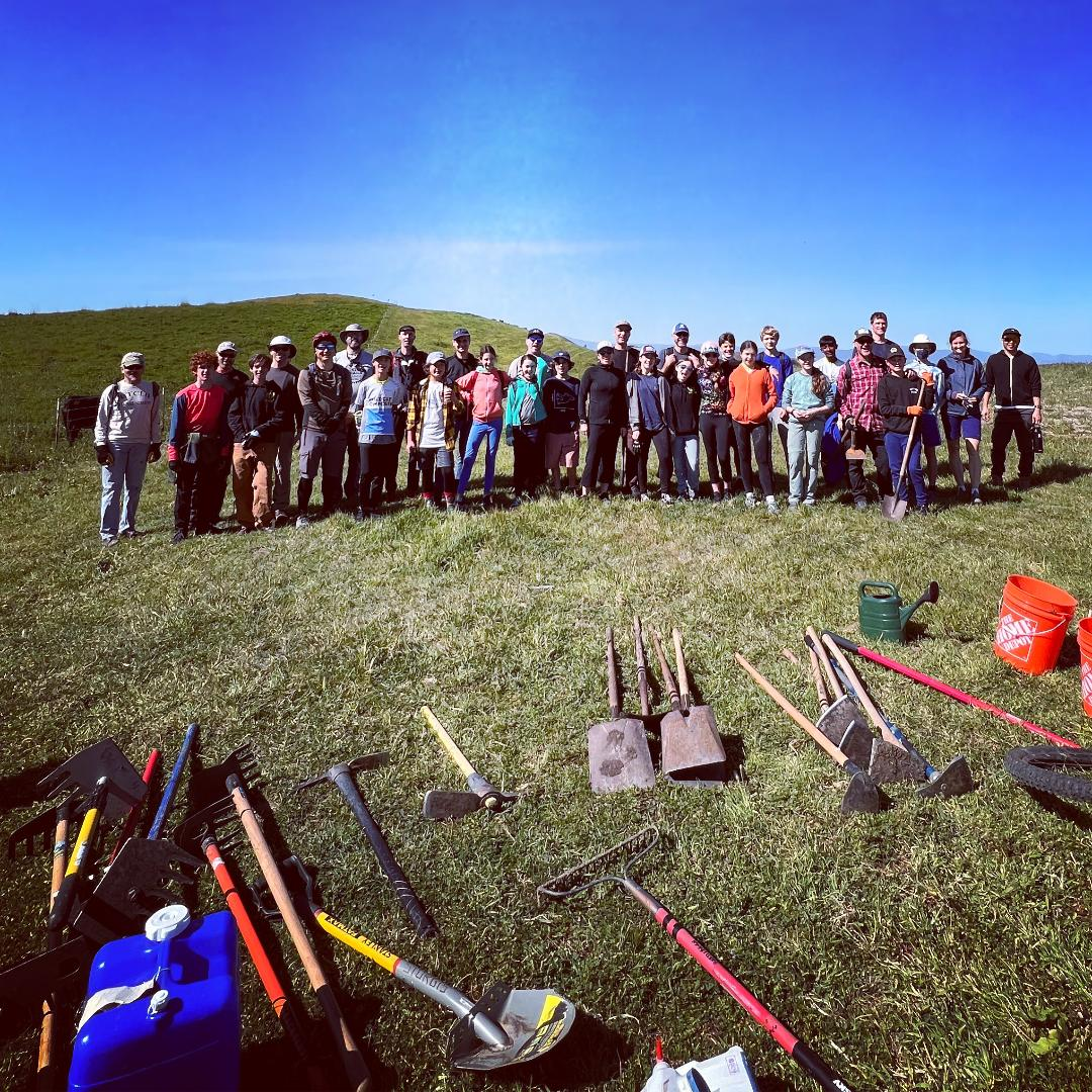 BTCEB Volunteer Trail Crew and their arsenal of hand tools from a past Crockett Hills Trail Work Day